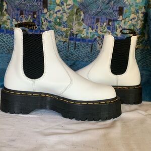 Dr. Martens White Ankle Boots with Black Accents